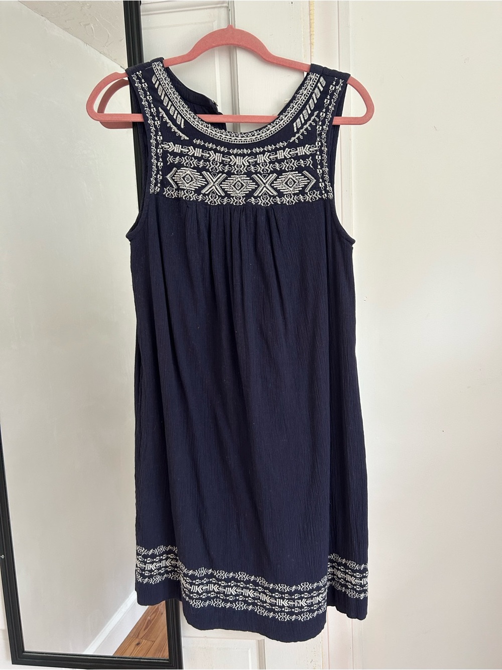 beachlunchlounge Navy Sleeveless Embroidered Mini Dress
